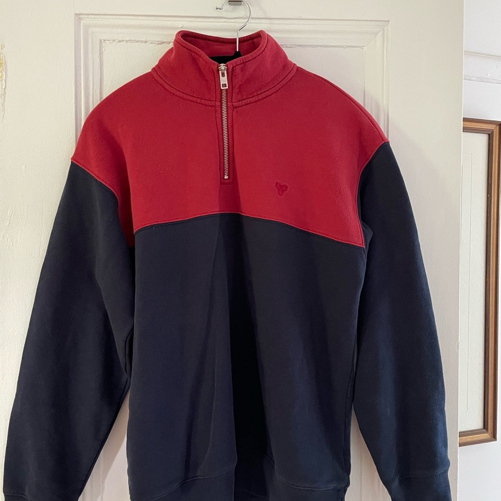 Men's Red and Navy Half-Zip Sweater